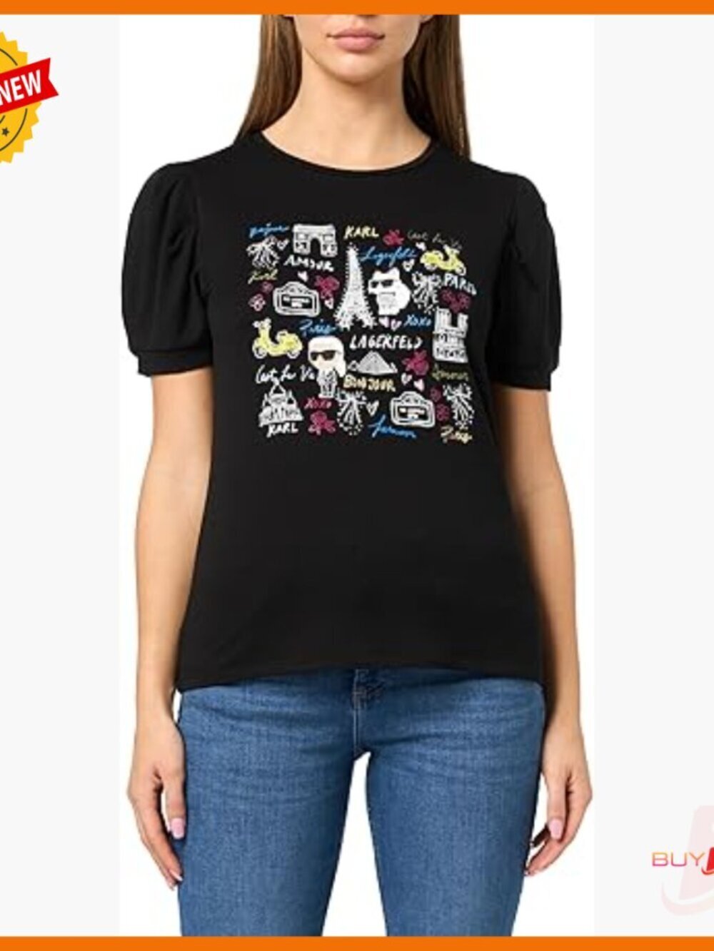 Short Sleeve Blouse with Puff Sleeves, Relaxed Fit, Rayon Blend